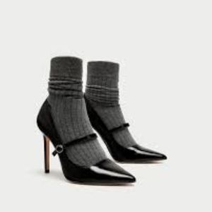 Zara black sock pump heels